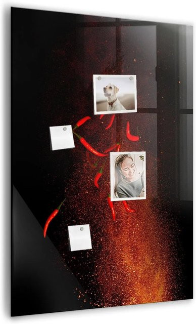 Tulup Magnettafel aus Glas mit Motiv Scharfe Paprika, Weißes Whiteboard, Breite: 70 cm, Höhe: 100 cm - Bild 1