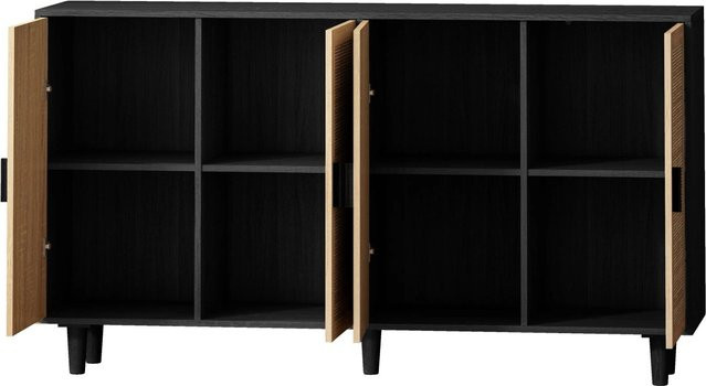 okwish Schrank mit Rattan Türen für dein Wohnzimmer in Schwarz, B/T/H: 158 x 40 x 88 cm - Bild 1