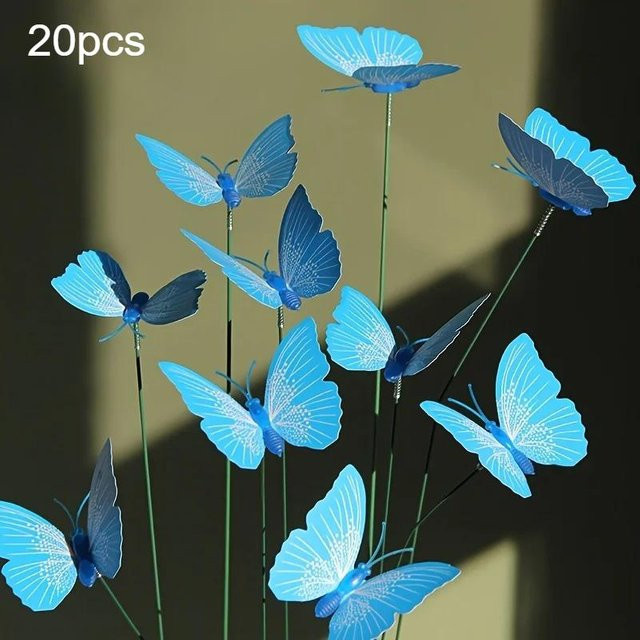 20 Stück Künstliche Schmetterlinge Dekorative Gartenstecker von Cove Home in Blau - Bild 1