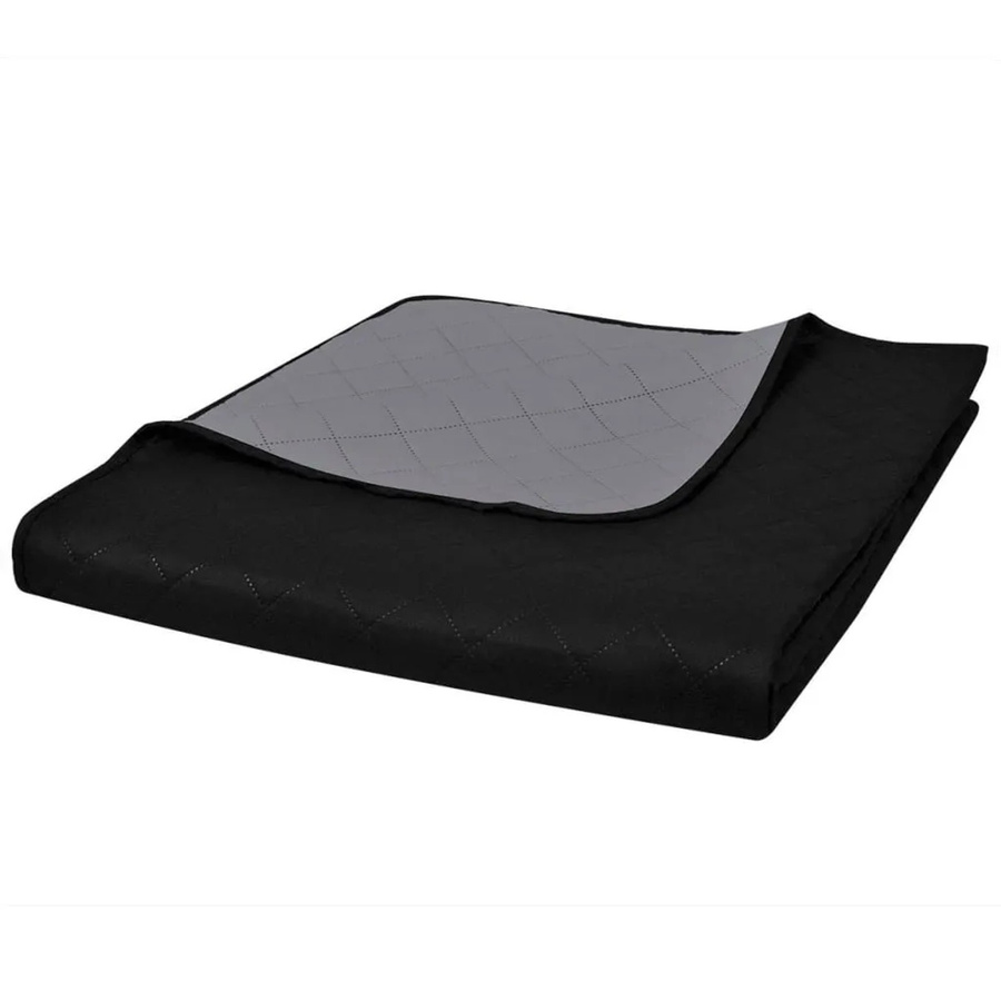 vidaXL Zweiseitige Tagesdecke gesteppt aus Mikrofaser in Schwarz und Grau, B/T: 170 x 210 cm - Bild 2