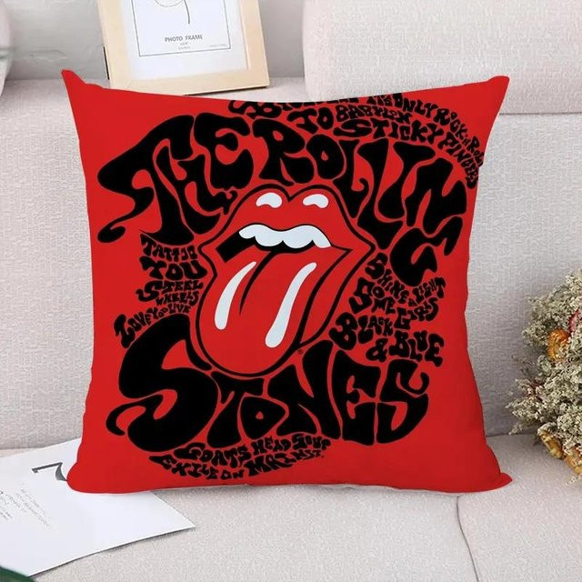 Paar dekorative Kissenbezüge Rolling Stones in Rot, quadratisch, B/H: 50 x 50 cm - Bild 1