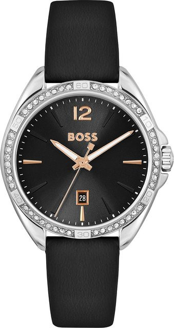 BOSS Damenuhr, Quarz, Edelstahl, 32 mm, Schwarz, Leder, 3 ATM - Bild 1