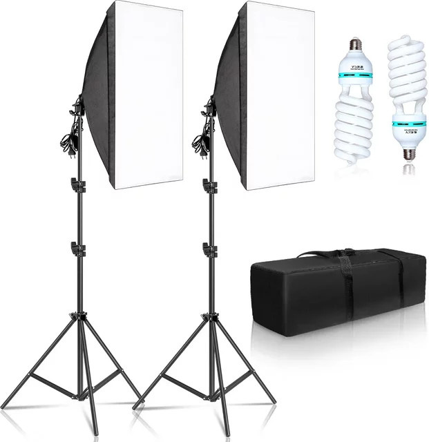 SH Professionelles Softbox Beleuchtungsset für Fotostudios mit E27 Glühbirnen, B: 50 cm, H: 70 cm - Bild 1