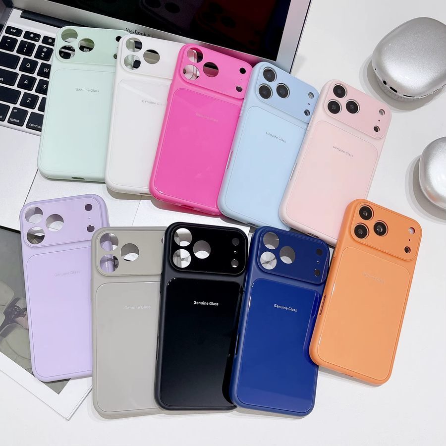 ZEAMAR Macaron Großfenster Stoßfängerhülle für iPhone 17 Air 16 15 14 13 12 11 Pro Max Plus in Blau – Stoßfeste Candy-Glas-Panzerrückseite - Bild 2