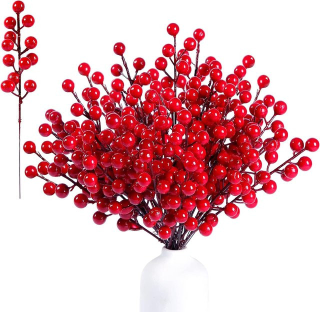 Künstliche Pflanze Holly Little Red Fruit in Rot und Grün für Weihnachtsdekoration und Hochzeitsdeko - Bild 1