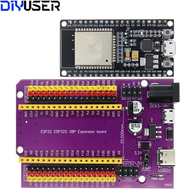 DIYUSER ESP32 DevKitC-32 Erweiterungsplatine mit ESP-WROOM-32, 38 Pins, WiFi und Bluetooth, Typ-C/Micro USB Anschluss - Bild 1