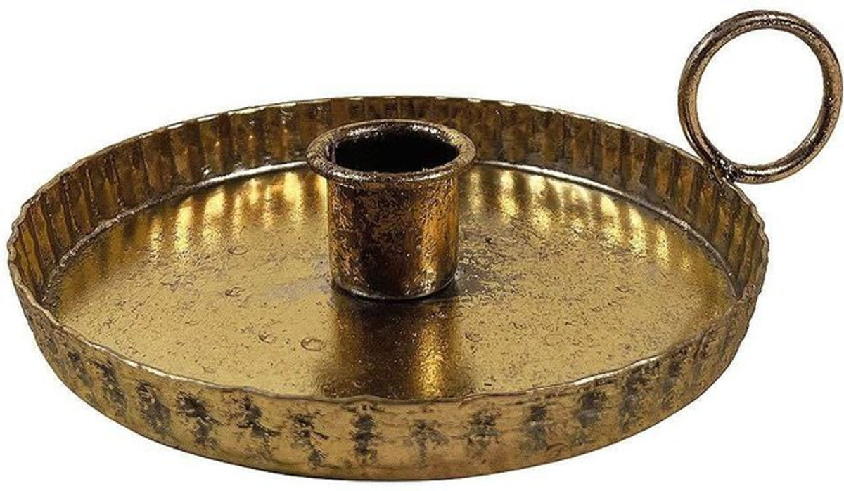 Vintage Teller aus Metall in Gold für Stabkerzen als Dekoration - Bild 1