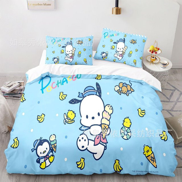 Sanrio Pochacco Bettwäscheset aus Mikrofaser in Blau, bestehend aus Bettbezug und Kissenbezug, B/H: 135 x 200 cm - Bild 1