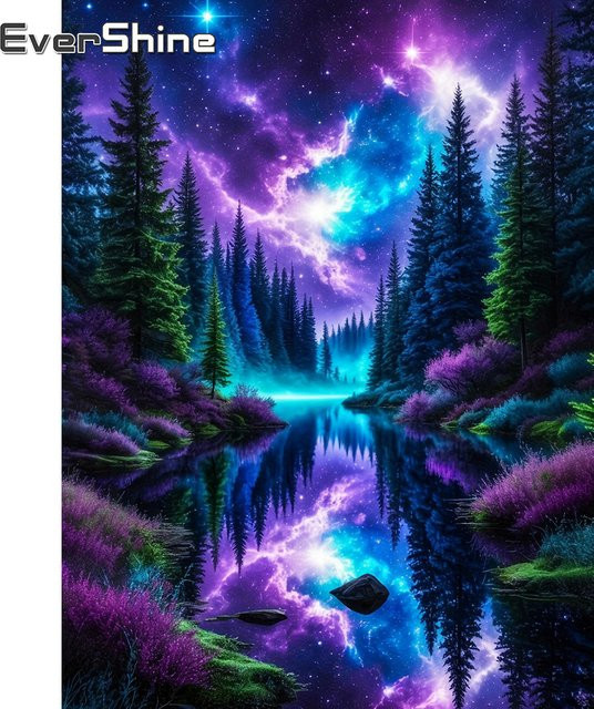 Evershine Diamant-Stickerei Aurora Kreuzstich-Set mit Landschaftsmotiv in Mehrfarbig, B/H: 30,0 x 20,0 cm - Bild 1