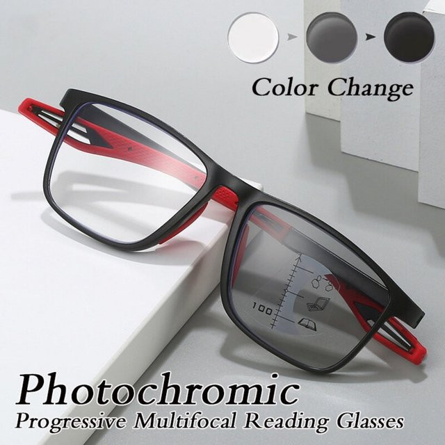 Photochrome progressive multifokale Lesebrille, Herren, Vollrand, rechteckig, TR90, schwarz, Anti-Blaulicht - Bild 1