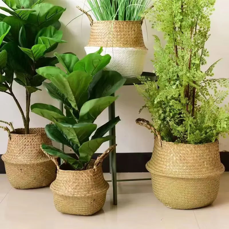 Hängender Weidenkorb aus Rattan in Beige als Blumentopf oder Aufbewahrungskorb - Bild 3