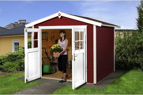 WEKA Gartenhaus Log Cabin 224 Gr.3 aus europäischer Fichte in Rot mit Satteldach und Doppeltür, B/H/T: 280 x 227 x 259 cm - Bild 3