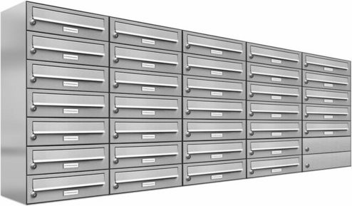 AL Briefkasten für 33 Parteien, Aufputzmontage, silberfarben, B/H/T: 153,484 x 80,5 x 27,5 cm - Bild 1