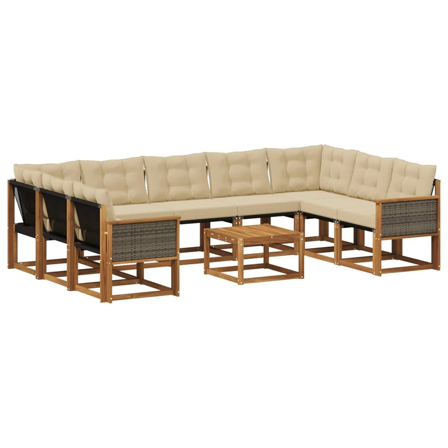 vidaXL Outdoor-Sofagarnitur L-Form aus Massivholz Akazie mit 10 Kissen in Natur und Beige - Bild 2