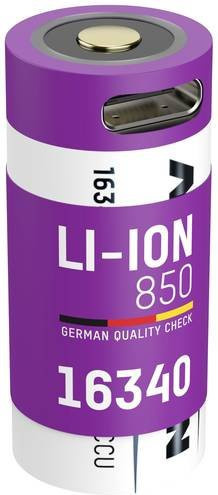 Ansmann 16340 Li-Ion Akku mit USB-C und Micro-USB Ladebuchse, 3.6V, 850 mAh, Lila - Bild 1