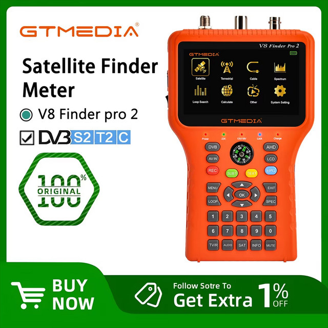 GTMEDIA V8 Finder Pro2 Satelliten-Signalmessgerät mit 4,3 Zoll LCD-Display, 1080P Full HD, DVB-S2/T2/Kabel und Type-C-Anschluss - Bild 1