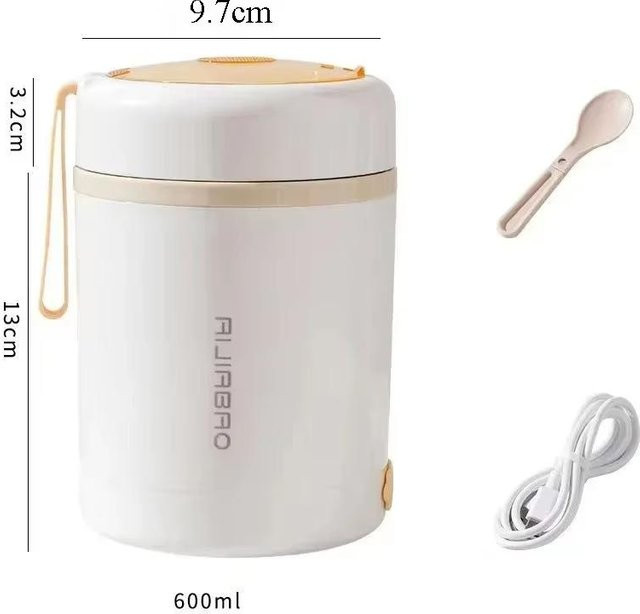 Elektrische Lunchbox mit USB-Heizfunktion aus Edelstahl in Weiß, 600 ml - Bild 1