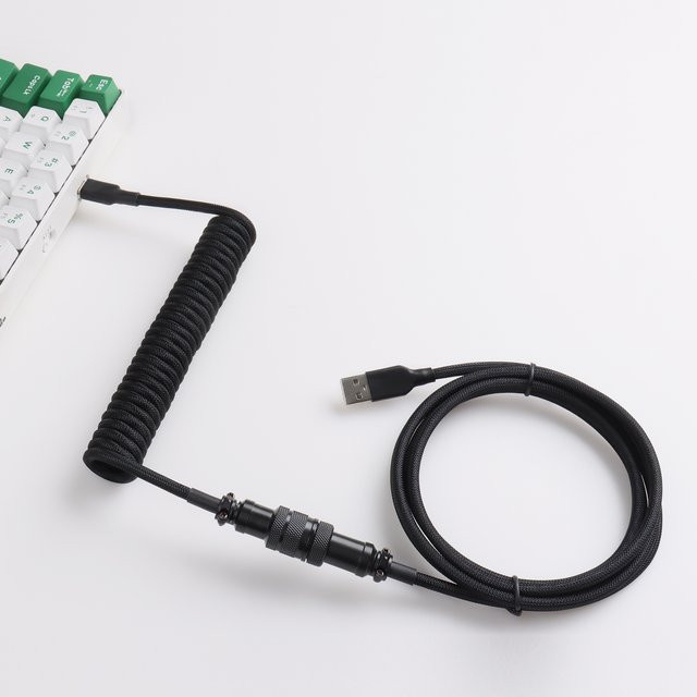 LANO Mechanisches Tastatur-Spiralkabel USB A auf Typ C mit GX16 Aviator-Stecker, doppelt ummantelt, 8k Polling, Farben: Blau und Schwarz - Bild 1