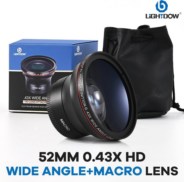 Lightdow Superweitwinkelobjektiv 0,43x für Canon Nikon Sony Kameras, Schwarz, Filtergröße 52 mm - Bild 1