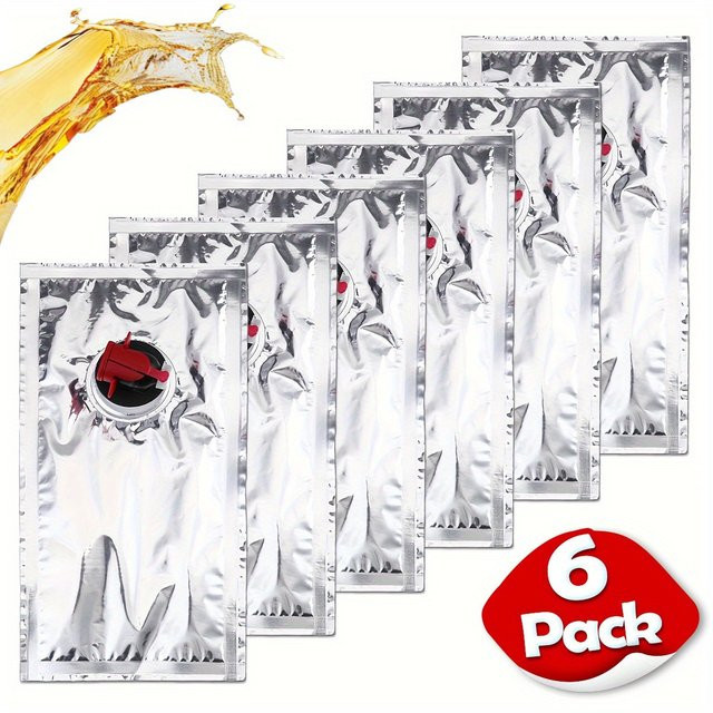 6er-Pack Leeseph Nachfüllbare Weintaschen mit Ausgießer in Silber, Auslaufsicherer Wiederverwendbarer Getränkespender, 2 l pro Beutel - Bild 1
