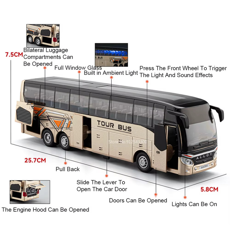 DUFFDUN Business Bus Modell Spielzeugauto, 1:30, Metall, mit Musik und Licht - Bild 3