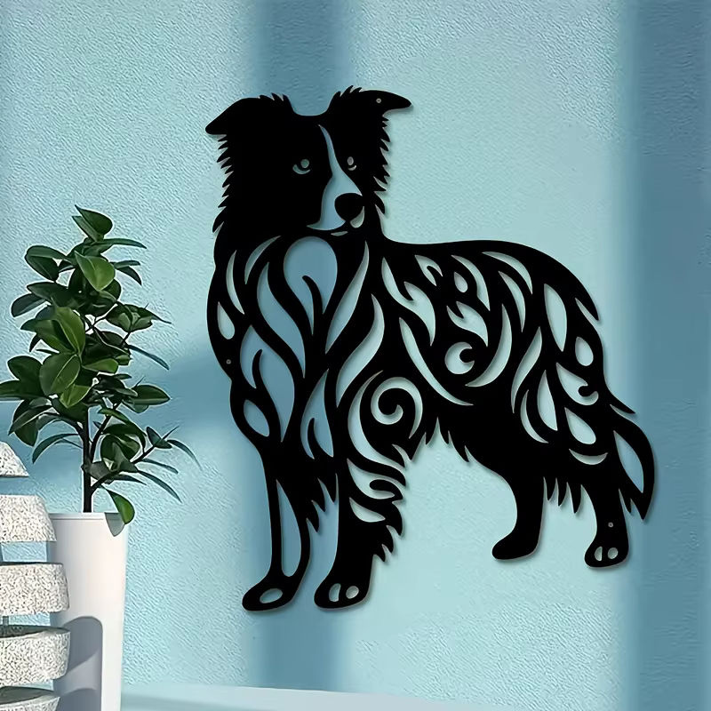 DDPNKL Collie Wandkunst aus Metall in Schwarz mit abstrakten Mustern zur Wandmontage - Bild 6