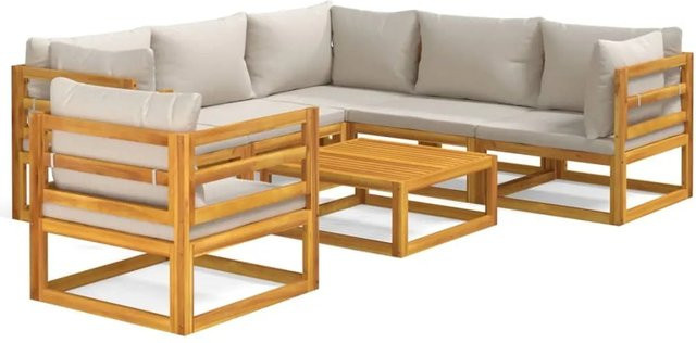 vidaXL 7-tlg Garten-Lounge-Set aus Akazien-Massivholz mit grauen Polstern in L-Form - Bild 1