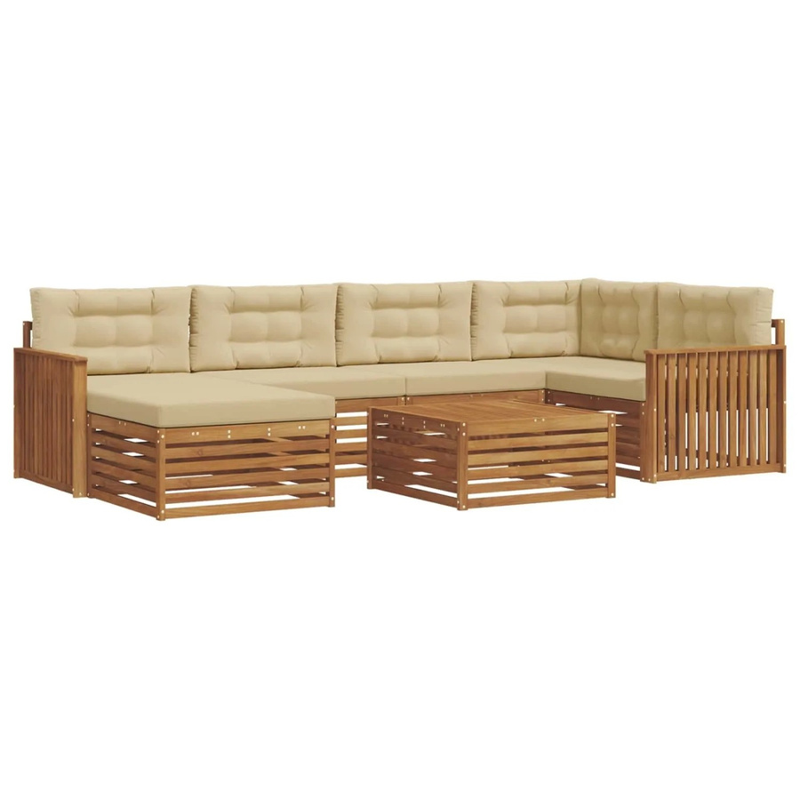 vidaXL Outdoor-Sofagarnitur 7-teilig aus Akazienholz mit Kissen in Natur und Beige - Bild 2