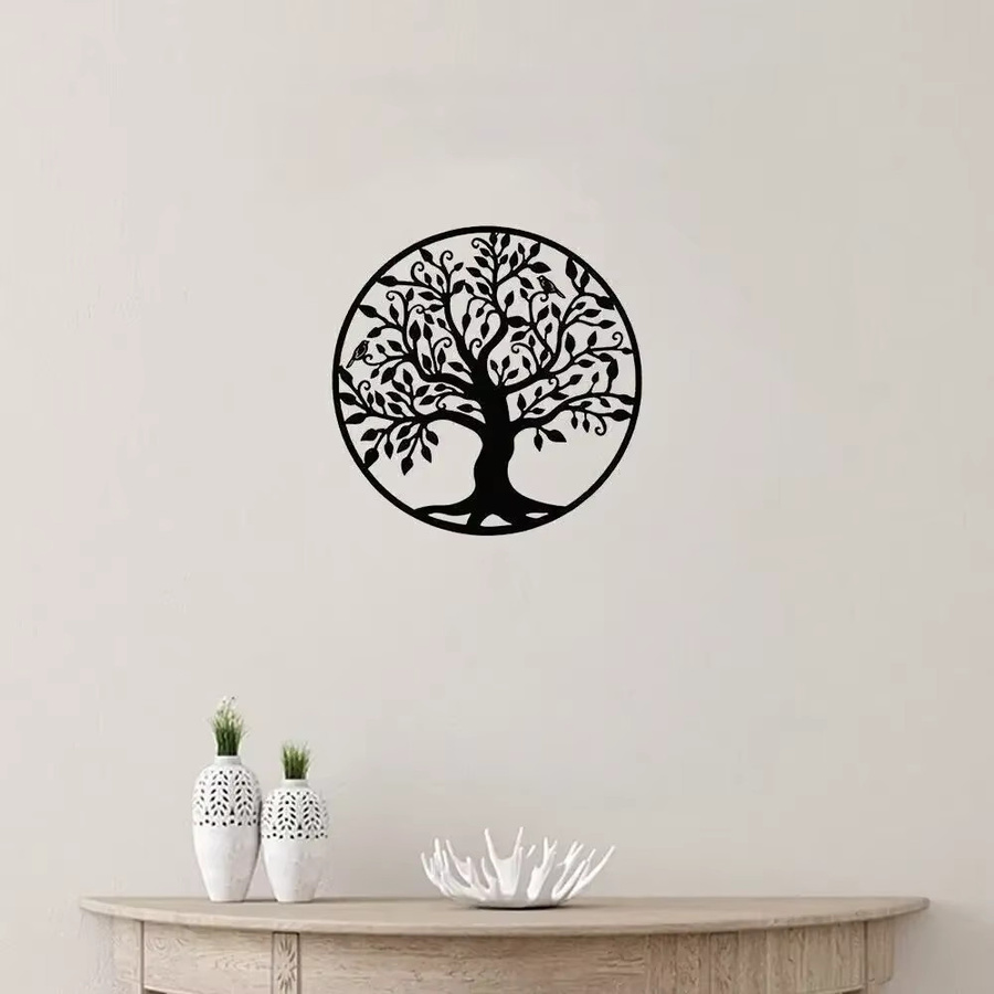 CIFBUY Wandkunst Baum des Lebens aus Metall in Schwarz, runde Eisenkunst-Silhouette als Wanddekoration, B/H: 30 x 30 cm - Bild 4
