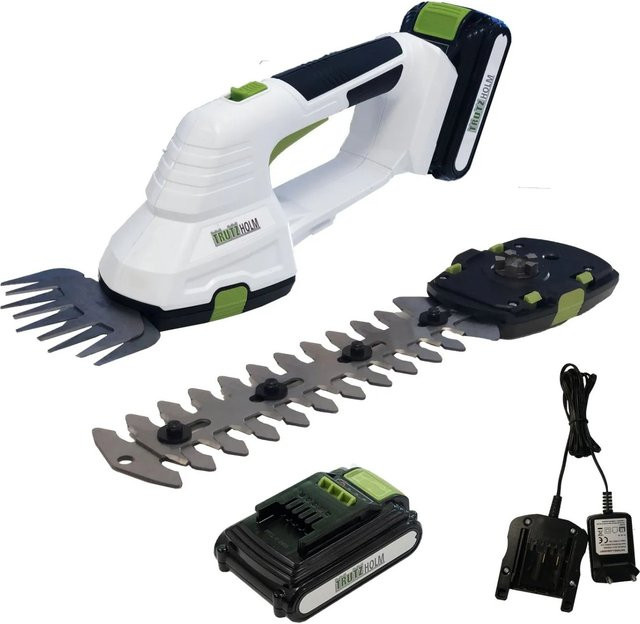 TRUTZHOLM 2in1 Akku Rasentrimmer 20V in Weiß-Grün mit 2Ah Akku, 10 cm Grasklinge und 20 cm Strauchklinge - Bild 1