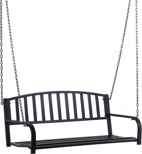 Outsunny Hängebank 2-Sitzer aus Metall mit Auflagen in Schwarz, B/T/H: 127 x 60 x 53 cm - Bild 1