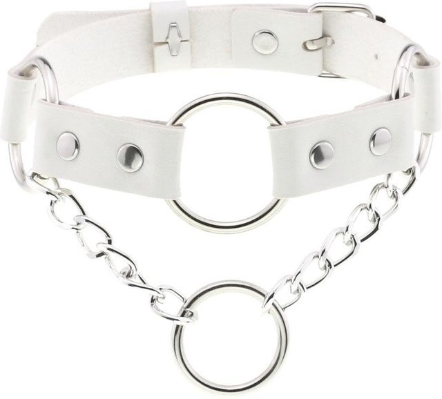 DIEZI Choker Halskette, weißes PU-Leder, Damen Herren - Bild 1