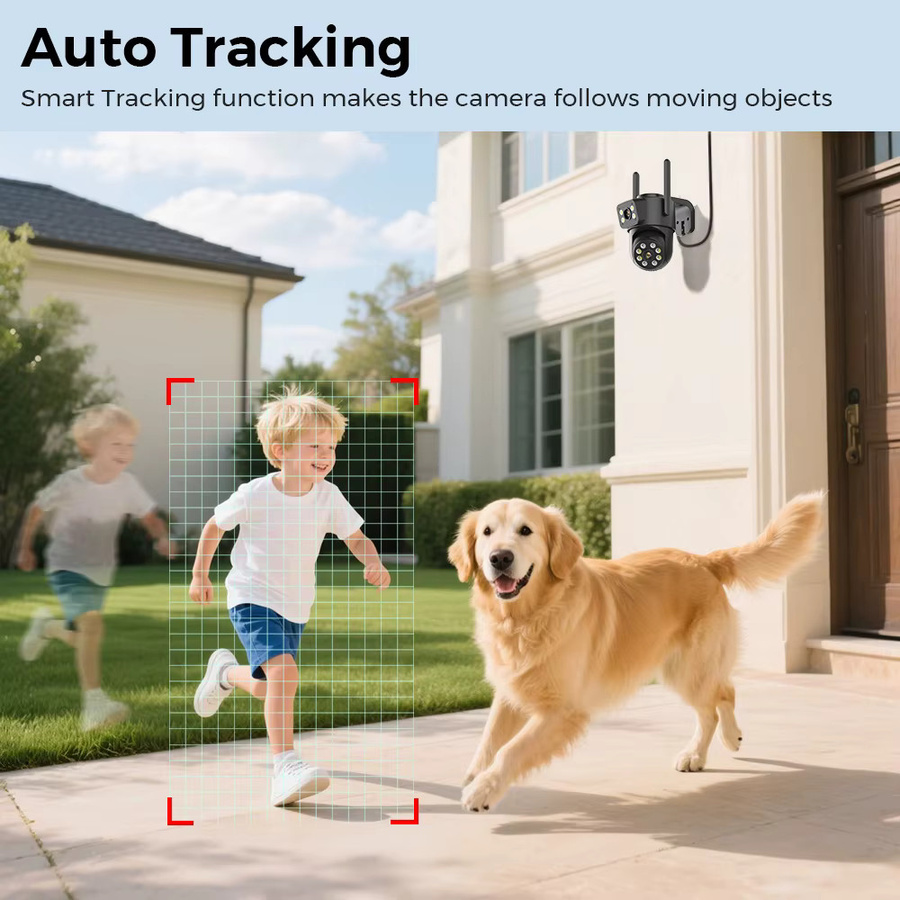 BESDER 8MP Wifi PTZ Outdoor Überwachungskamera mit Dual-Bildschirm, 4MP SicherheitscCTV IP Kamera mit menschlicher Erkennung und iCSee App, Schwarz - Bild 5