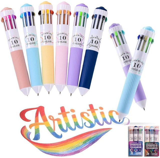3er Set bunte Mehrfarben-Kugelschreiber mit 10 Farben und 0,8 mm Schriftdicke für Zeichnungen und Markierungen - Bild 1