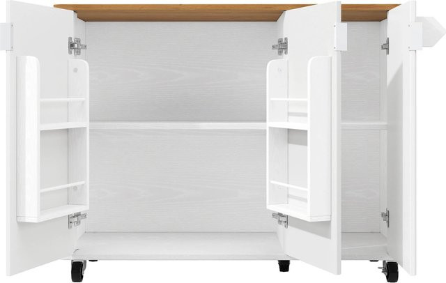 okwish Kücheninsel mit Rollen und verstellbarem Gewürzregal in Weiß, B/T/H: 130 x 45 x 92 cm - Bild 1