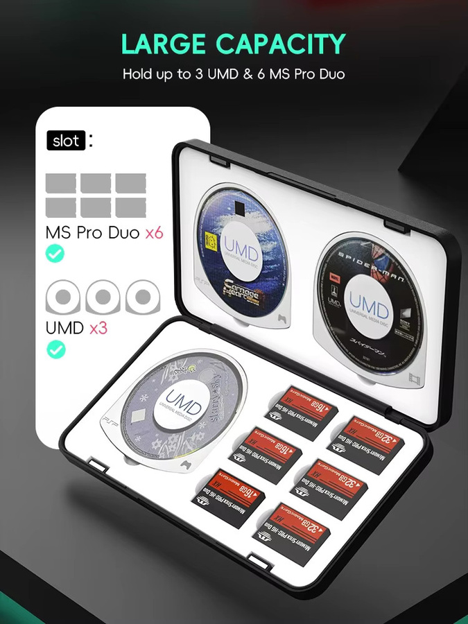 DATA FROG Game Card Case im Retro-Design für PSP (1000/2000/3000) und PS Vita zur Aufbewahrung von SD-Karten, Memory Stick Pro Duo und M2 Speicherkarten - Bild 3