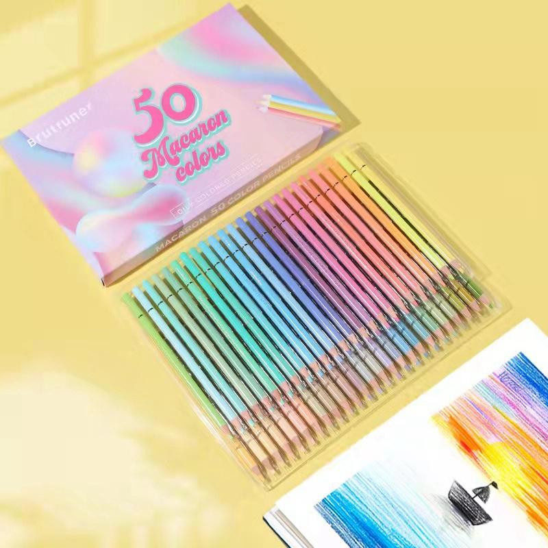 Super Six Macarons 50 Bunte Bleistifte in Pastellfarben für professionelle Schattierungen und Kunst-Zubehör - Bild 1