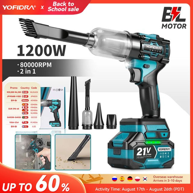 YOFIDRA 2-in-1 Hochleistungs-Turbolüfter Elektrischer Luftbläser Jet-Fan für Makita-Akkus, Schwarz - Bild 1