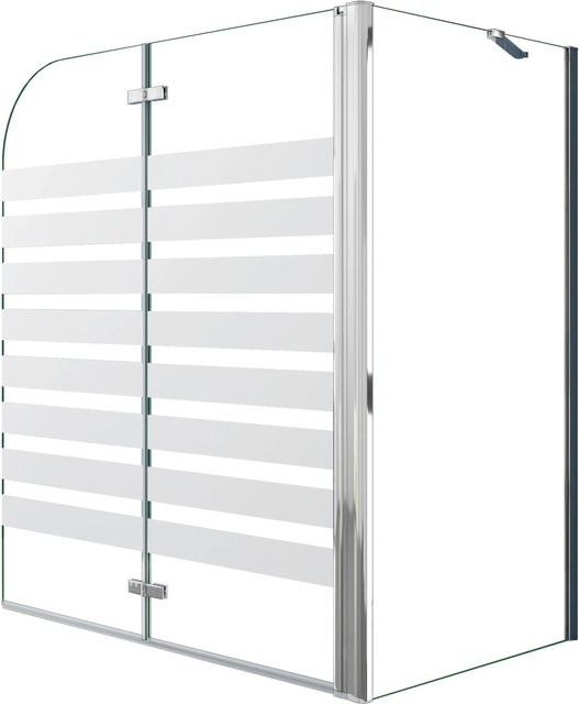 AICA Duschabtrennung Badewannenaufsatz 2-tlg. Faltwand mit Seitewand, Nano-ESG Glas mattiert, Silber, B/T/H: 120 x 140 cm - Bild 1
