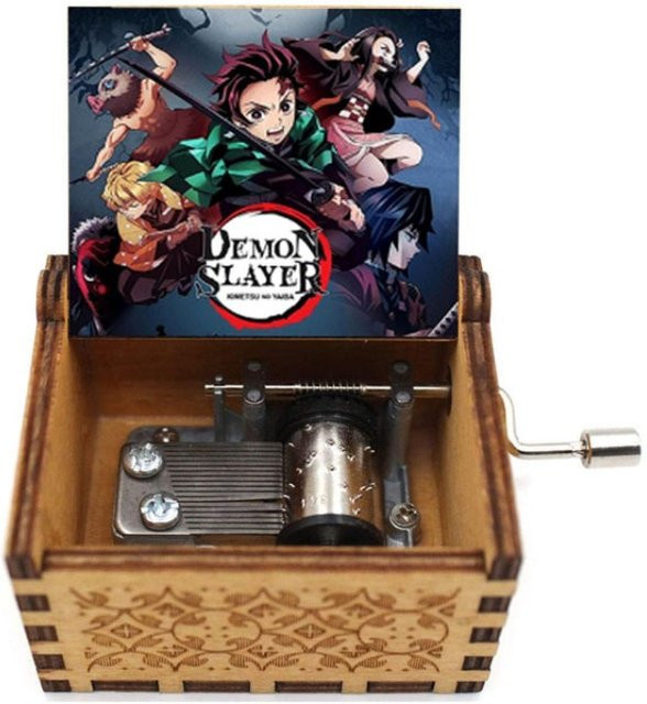 Bandai Geisterklinge Holz-Spieluhr mit Handkurbel, geschnitzt, UV-bemalt, animierte Holzornamente - Bild 1