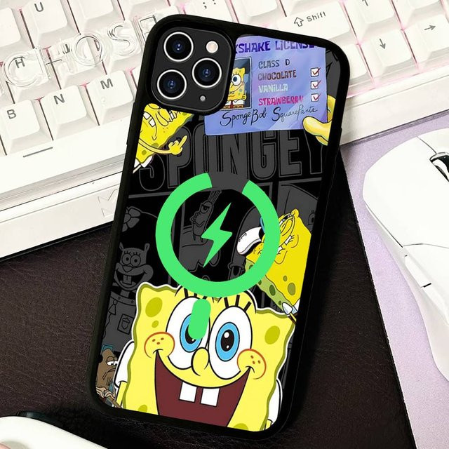 MagSafe Magnetische Handyhülle mit SpongeBob Anime Design in Schwarz für iPhone 16 15 14 13 12 11 Pro Max Plus von mart111-2 - Bild 1