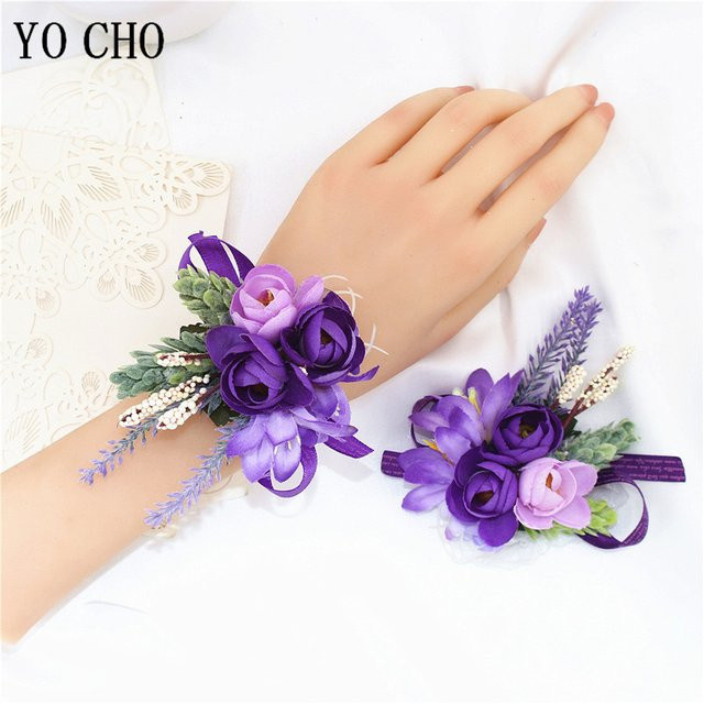 YO CHO Blumen-Boutonniere, lila Seidenrosen-Broschen, Herren - Bild 1