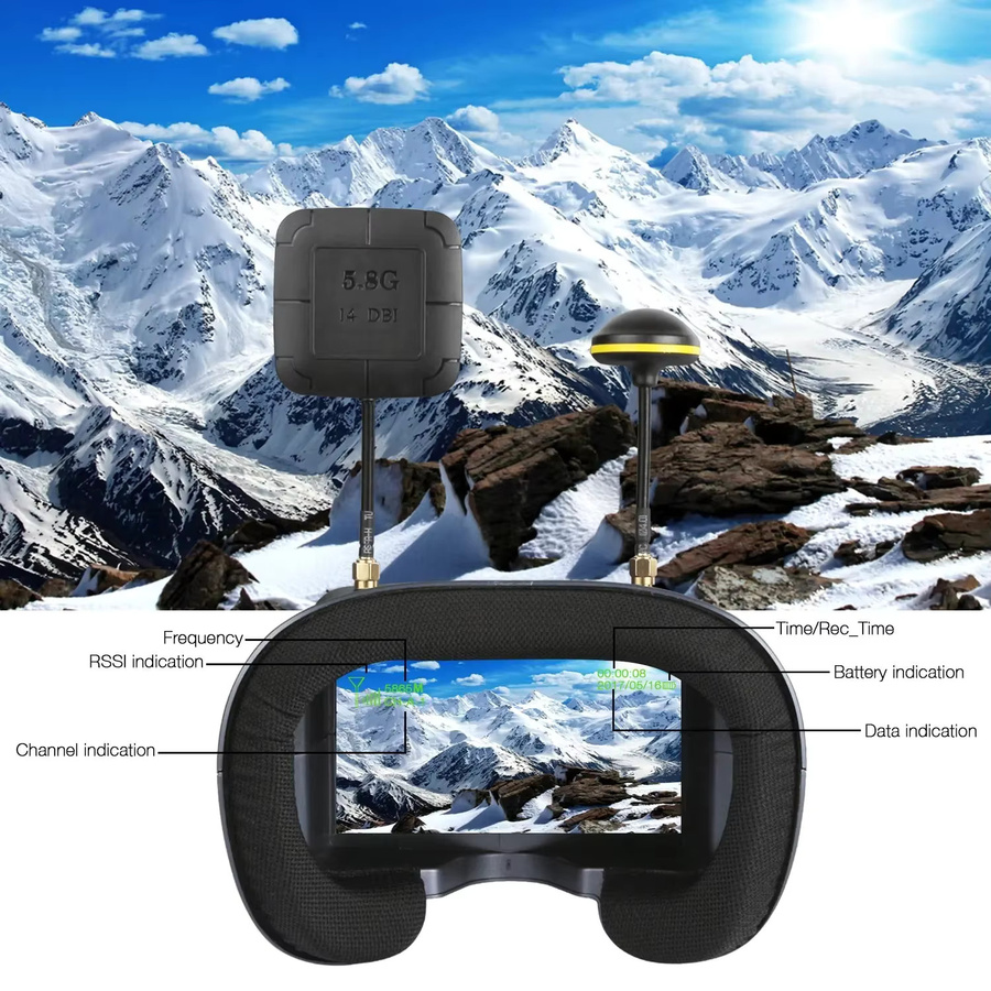 YSIDO FPV Brille 008D 5,8G 40CH 4,3 Zoll Video Headset mit HD DVR und Kamera für RC FPV Racing Drone und Micro BWhoop Drone - Bild 3