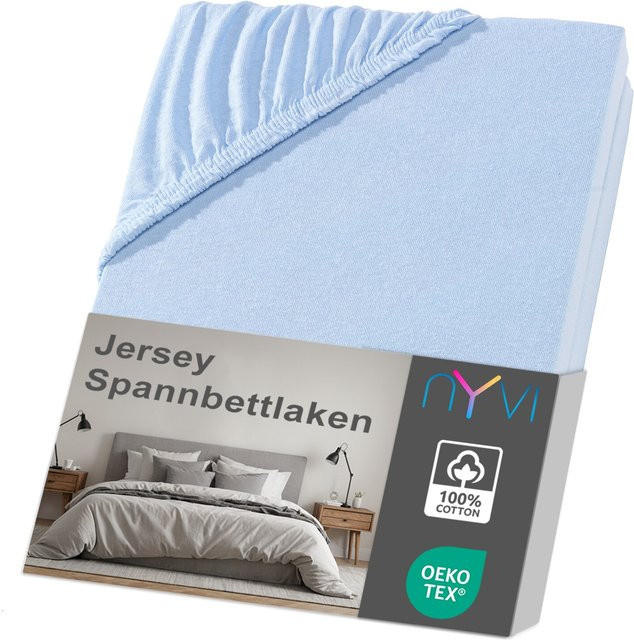 NYVI Jersey Spannbettlaken DreamScience aus 100% Baumwolle, hellblau, Bügelfrei, für Matratzen bis 22 cm Höhe, B/T: 180 x 200 cm bis 200 x 220 cm - Bild 1