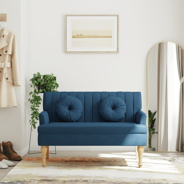 vidaXL Sitzbank im Antik-Stil mit Kissen aus Stoff in Blau, B/T/H: 113 x 64,5 x 75,5 cm - Bild 2