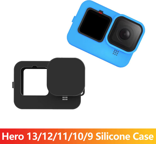 EXSKOF Silikon-Schutzhülle für GoPro Hero 13 12 11 10 9 in Schwarz mit Objektivschutz und Handschlaufe - Bild 1