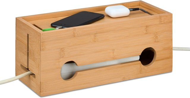 Relaxdays Kabelbox aus Bambus in Natur mit Magnetverschluss, B/T/H: 34,5 x 14 x 14 cm - Bild 1