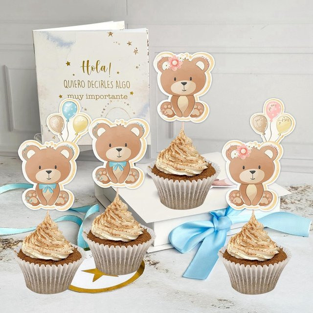 20 Stück Bär Cupcake Topper aus Papier in Blau und Rosa für Kindergeburtstage und Baby Shower Party Dekorationen - Bild 1