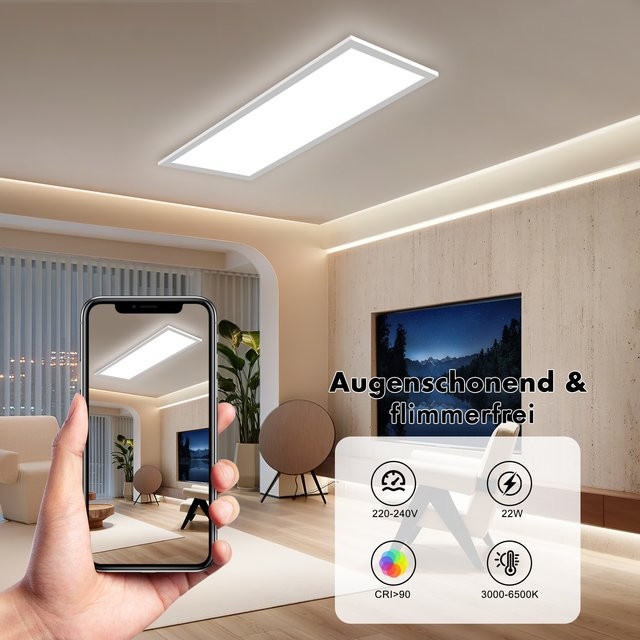 LEOEU LED-Deckenleuchte Flachpanel in Weiß mit Fernbedienung, dimmbar, 24 W, 2400 lm - Bild 1