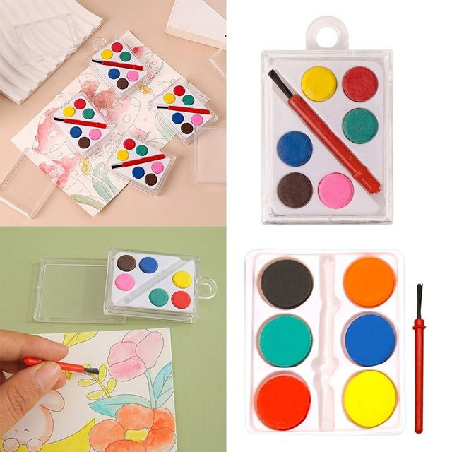 Aquarellfarben-Set, 6 Farben, tragbar, mit Malpinsel - Bild 1